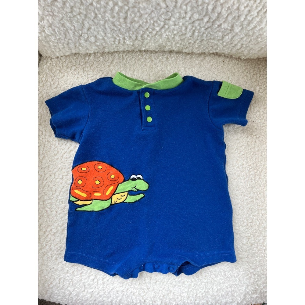 Vintage Small Steps Baby Boys / Unisex Blue Onesie Romper with Turtle